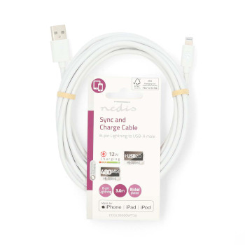 CCGL39300WT30 Lightning kabel | usb 2.0 | apple lightning 8-pins | usb-a male | 480 mbps | vernikkeld | 3.00 m | r  foto