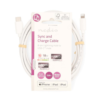 CCGL39650WT20 Lightning kabel | usb 2.0 | apple lightning 8-pins | usb-c™ male | 480 mbps | vernikkeld | 2.0  foto