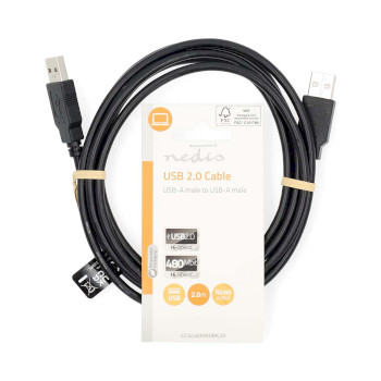 CCGL60000BK20 Usb-kabel | usb 2.0 | usb-a male | usb-a male | 480 mbps | vernikkeld | 2.00 m | rond | pvc | zwart   foto