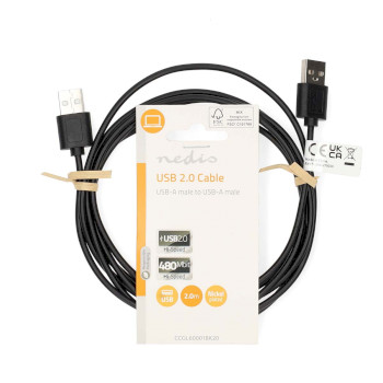 CCGL60001BK20 Usb-kabel | usb 2.0 | usb-a male | usb-a male | 480 mbps | vernikkeld | 2.00 m | rond | pvc | zwart   foto