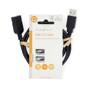 CCGL60010BK10 Usb-kabel | usb 2.0 | usb-a male | usb-a female | 480 mbps | vernikkeld | 1.00 m | rond | pvc | zwar  foto