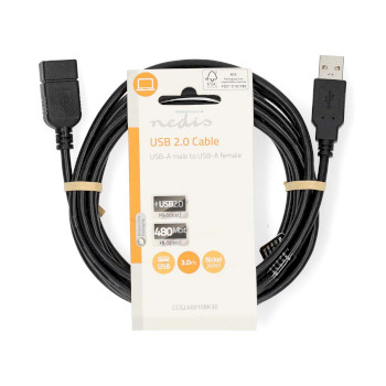 CCGL60010BK30 Usb-kabel | usb 2.0 | usb-a male | usb-a female | 480 mbps | vernikkeld | 3.00 m | rond | pvc | zwar  foto