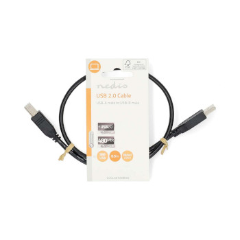 CCGL60100BK05 Usb-kabel | usb 2.0 | usb-a male | usb-b male | 10 w | 480 mbps | vernikkeld | 0.50 m | rond | pvc |  foto