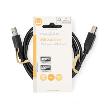 CCGL60100BK10 Usb-kabel | usb 2.0 | usb-a male | usb-b male | 10 w | 480 mbps | vernikkeld | 1.00 m | rond | pvc |  foto