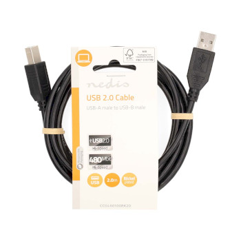 CCGL60100BK20 Usb-kabel | usb 2.0 | usb-a male | usb-b male | 10 w | 480 mbps | vernikkeld | 2.00 m | rond | pvc |  foto