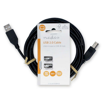 CCGL60100BK30 Usb-kabel | usb 2.0 | usb-a male | usb-b male | 10 w | 480 mbps | vernikkeld | 3.00 m | rond | pvc |  foto