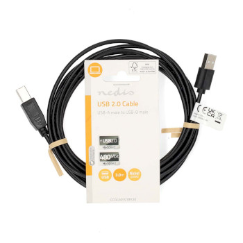 CCGL60101BK30 Usb-kabel | usb 2.0 | usb-a male | usb-b male | 480 mbps | vernikkeld | 3.00 m | rond | pvc | zwart   foto