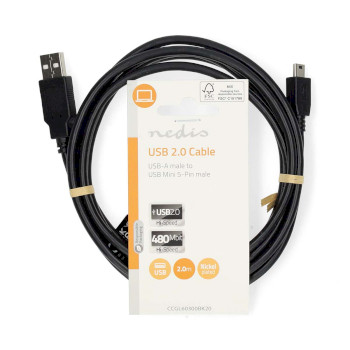 CCGL60300BK20 Usb-kabel | usb 2.0 | usb-a male | usb mini-b 5-pins male | 480 mbps | vernikkeld | 2.00 m | rond |   foto