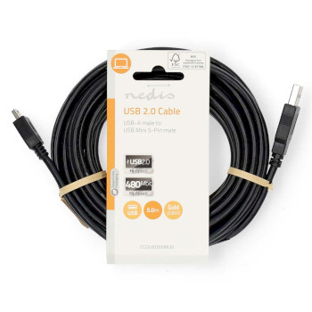 CCGL60300BK50 Usb-kabel | usb 2.0 | usb-a male | usb mini-b 5-pins male | 480 mbps | vernikkeld | 5.00 m | rond |   foto