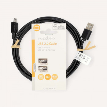 CCGL60301BK20 Usb-kabel | usb 2.0 | usb-a male | mini 5-pin male | 480 mbps | vernikkeld | 2.00 m | rond | pvc | z  foto