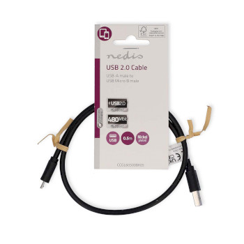 CCGL60500BK05 Usb-kabel | usb 2.0 | usb-a male | usb micro-b male | 10 w | 480 mbps | vernikkeld | 0.50 m | rond |  foto