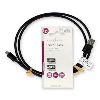 CCGL60500BK10 Usb-kabel | usb 2.0 | usb-a male | usb micro-b male | 10 w | 480 mbps | vernikkeld | 1.00 m | rond |  foto