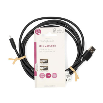 CCGL60500BK20 Usb-kabel | usb 2.0 | usb-a male | usb micro-b male | 11 w | 480 mbps | vernikkeld | 2.00 m | rond |  foto