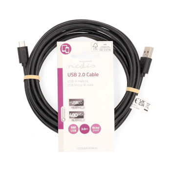 CCGL60500BK30 Usb-kabel | usb 2.0 | usb-a male | usb micro-b male | 10 w | 480 mbps | vernikkeld | 3.00 m | rond |  foto