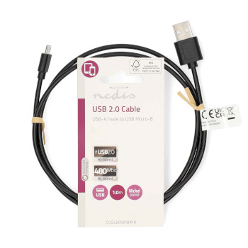 CCGL60501BK10 Usb-kabel | usb 2.0 | usb-a male | usb micro-b male | 7.5 w | 480 mbps | vernikkeld | 1.00 m | rond   foto