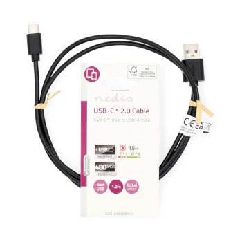 CCGL60600BK10 Usb-kabel | usb 2.0 | usb-a male | usb-c™ male | 15 w | 480 mbps | vernikkeld | 1.00 m | rond   foto