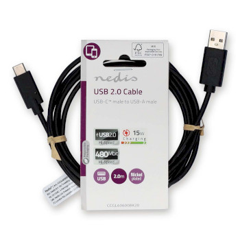 CCGL60600BK20 Usb-kabel | usb 2.0 | usb-a male | usb-c™ male | 15 w | 480 mbps | vernikkeld | 2.00 m | rond   foto