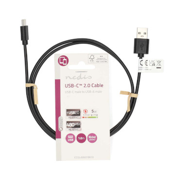 CCGL60601BK10 Usb-kabel | usb 2.0 | usb-a male | usb-c™ male | 5 w | 480 mbps | vernikkeld | 1.00 m | rond |  foto