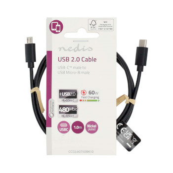 CCGL60750BK10 Usb-kabel | usb 2.0 | usb-c™ male | usb micro-b male | 60 w | 480 mbps | vernikkeld | 1.00 m |  foto