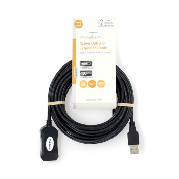 CCGL60EXTBK50 Actieve usb-kabel | usb 2.0 | usb-a male | usb-a female | 480 mbps | 5.00 m | rond | vernikkeld | pv  foto