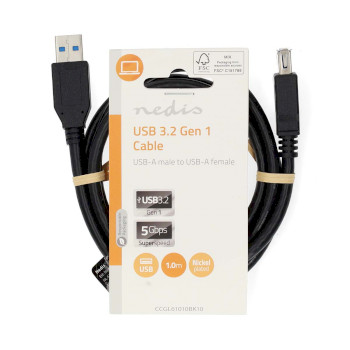 CCGL61010BK10 Usb-kabel | usb 3.2 gen 1 | usb-a male | usb-a female | 5 gbps | vernikkeld | 1.00 m | rond | pvc |   foto