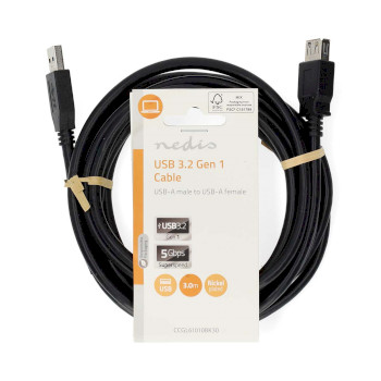 CCGL61010BK30 Usb-kabel | usb 3.2 gen 1 | usb-a male | usb-a female | 5 gbps | vernikkeld | 3.00 m | rond | pvc |   foto