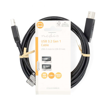 CCGL61100BK20 Usb-kabel | usb 3.2 gen 1 | usb-a male | usb-b male | 5 gbps | vernikkeld | 2.00 m | rond | pvc | zw  foto