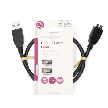 CCGL61500BK05 Usb-kabel | usb 3.2 gen 1 | usb-a male | usb micro-b male | 5 gbps | vernikkeld | 0.50 m | rond | pv  foto