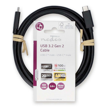 CCGL64020BK20 Usb-kabel | usb 3.2 gen 2 | usb-c™ male | usb-c™ male | 100 w | 4k@60hz | 20 gbps | vern  foto