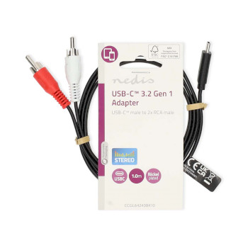CCGL64240BK10 Usb-c™ adapter | usb 3.2 gen 1 | usb-c™ male | 2x rca male | 1.00 m | rond | vernikkeld   foto