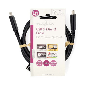 CCGL64750BK10 Usb-kabel | usb 3.2 gen 2 | usb-c™ male | usb-c™ male | 240 w | 8k@30hz | 20 gbps | vern  foto