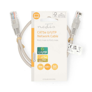 CCGL85101GY05 Cat5e netwerkkabel | u/utp | rj45 male | rj45 male | 0.50 m | rond | pvc | grijs | label  foto