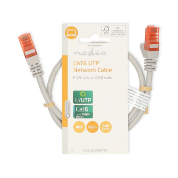 CCGL85200GY05 Cat6 netwerkkabel | rj45 male | rj45 male | u/utp | 0.50 m | rond | pvc | grijs | label  foto