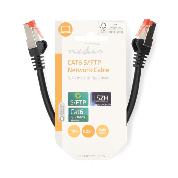 CCGL85221BK025 Cat6 netwerkkabel | rj45 male | rj45 male | s/ftp | 0.25 m | rond | lszh | zwart | label  foto