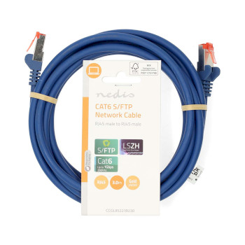 CCGL85221BU30 Cat6 netwerkkabel | rj45 male | rj45 male | s/ftp | 3.00 m | rond | lszh | blauw | label  foto