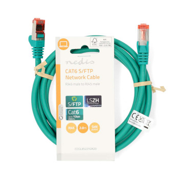 CCGL85221GN20 Cat6 netwerkkabel | rj45 male | rj45 male | s/ftp | 2.00 m | rond | lszh | groen | label  foto