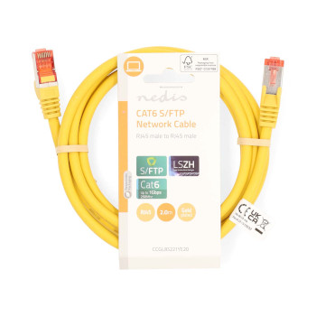 CCGL85221YE20 Cat6 netwerkkabel | rj45 male | rj45 male | s/ftp | 2.00 m | rond | lszh | geel | label  foto