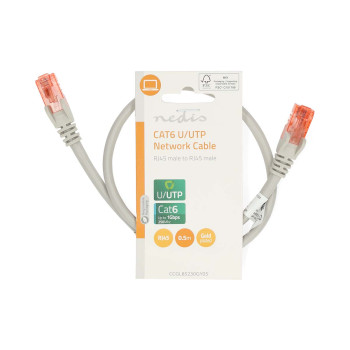 CCGL85230GY05 Cat6 netwerkkabel | rj45 male | rj45 male | u/utp | 0.50 m | rond | pvc | grijs | label  foto