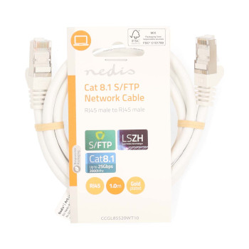 CCGL85520WT10 Cat 8.1 netwerkkabel | s/ftp | rj45 male | rj45 male | 1.00 m | rond | lszh | wit | label  foto