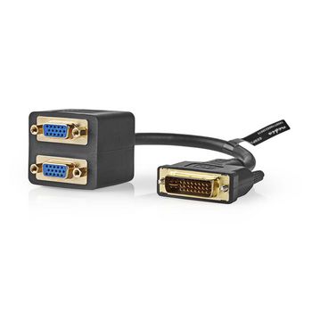 CCGP32952BK02 Dvi-kabel | dvi-i 24+5-pin male | 2x vga female | 1080p | vernikkeld | 0.20 m | pvc | zwart | polyba Product foto