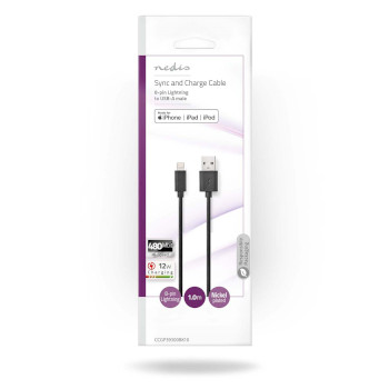 CCGP39300BK10 Lightning kabel | usb 2.0 | apple lightning 8-pins | usb-a male | 480 mbps | vernikkeld | 1.00 m | r  foto