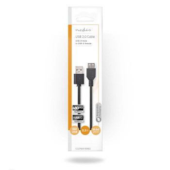 CCGP60010BK02 Usb-kabel | usb 2.0 | usb-a male | usb-a female | 480 mbps | vernikkeld | 0.20 m | rond | pvc | zwar  foto