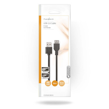 CCGP60010BK30 Usb-kabel | usb 2.0 | usb-a male | usb-a female | 480 mbps | vernikkeld | 3.00 m | rond | pvc | zwar  foto