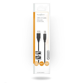 CCGP60100BK05 Usb-kabel | usb 2.0 | usb-a male | usb-b male | 10 w | 480 mbps | vernikkeld | 0.50 m | rond | pvc |  foto