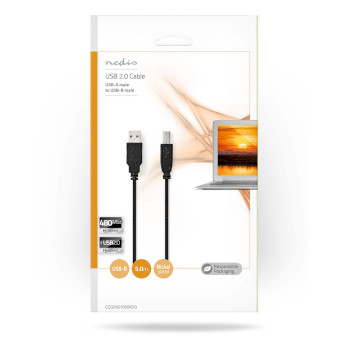 CCGP60100BK50 Usb-kabel | usb 2.0 | usb-a male | usb-b male | 10 w | 480 mbps | vernikkeld | 5.00 m | rond | pvc |  foto