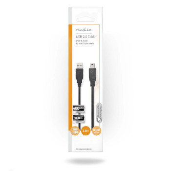 CCGP60300BK20 Usb-kabel | usb 2.0 | usb-a male | usb mini-b 5-pins male | 480 mbps | vernikkeld | 2.00 m | rond |   foto