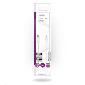 CCGP60410WT10 Usb-kabel | usb 2.0 | usb-a male | usb micro-b male | 480 mbps | vernikkeld | 1.00 m | plat | pvc |   foto