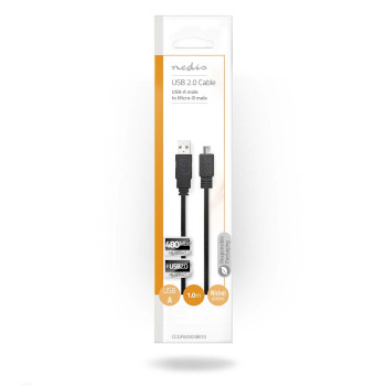 CCGP60505BK10 Usb-kabel | usb 2.0 | usb-a male | usb micro-b male | 480 mbps | vernikkeld | 1.00 m | plat | pvc |   foto