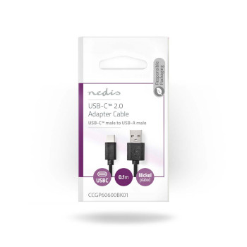 CCGP60600BK01 Usb-kabel | usb 2.0 | usb-a male | usb-c™ male | 15 w | 480 mbps | vernikkeld | 0.10 m | rond   foto