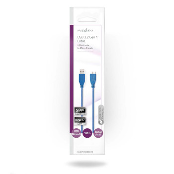 CCGP61500BU10 Usb-kabel | usb 3.2 gen 1 | usb-a male | usb micro-b male | 5 gbps | vernikkeld | 1.00 m | rond | pv  foto